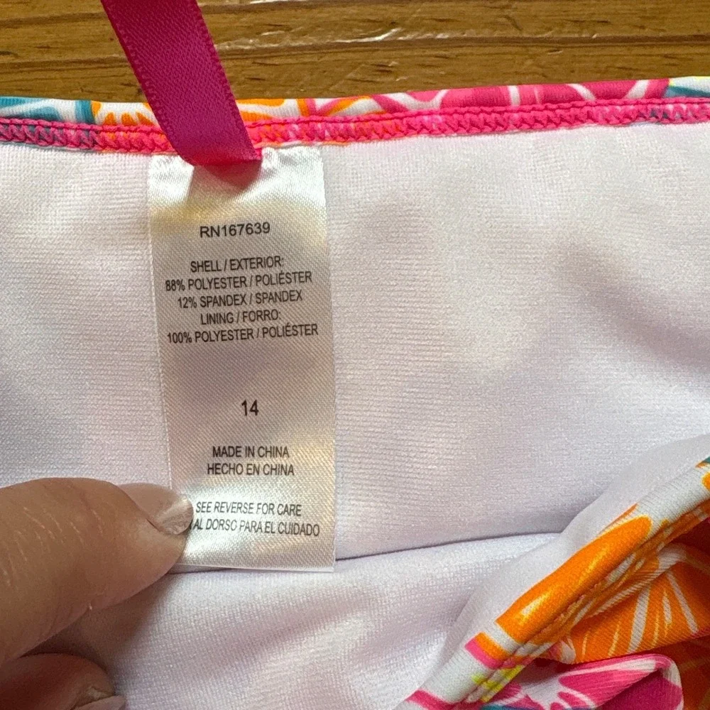 Betsey Johnson Swimsuit Kids‎ Pink Citrus Fruit Smocked Ruffle Bikini SIZE 14 - Picture 5 of 7
